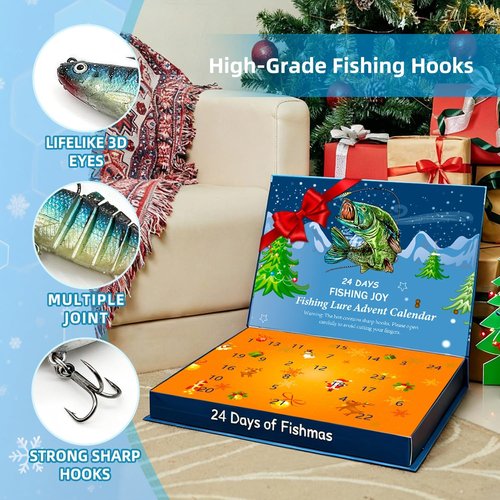 Fishing Advent Calendar 2026 - 24-Day Countdown Bait Set for Men & Teens | Freshwater & Saltwater Spinners