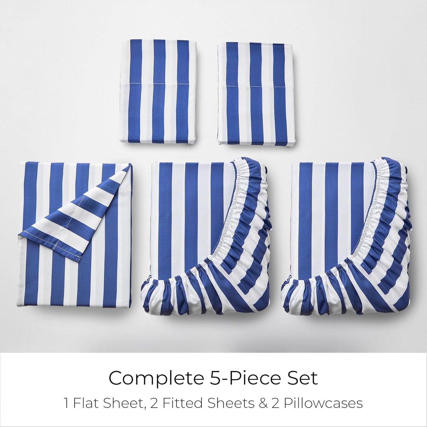 Mellanni Split King Sheets Set - 5 PC Hotel Luxury Bedding | Extra Soft, Cooling, Wrinkle-Resistant (Oxford Stripe Blue Nova)
