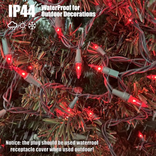 HISHINY 100 Count Red Christmas Tree String Lights - UL Certified Indoor/Outdoor Decor | 21 Feet