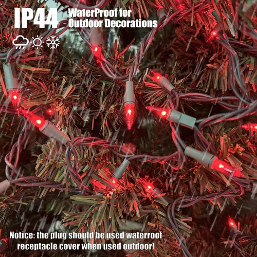 HISHINY Christmas Lights 100 Count Red Christmas Tree String Lights with Green Wire for Outdoor Indoor Christmas Decorations Wedding Decorations Valentines Day Decor,UL Certified (21feet)