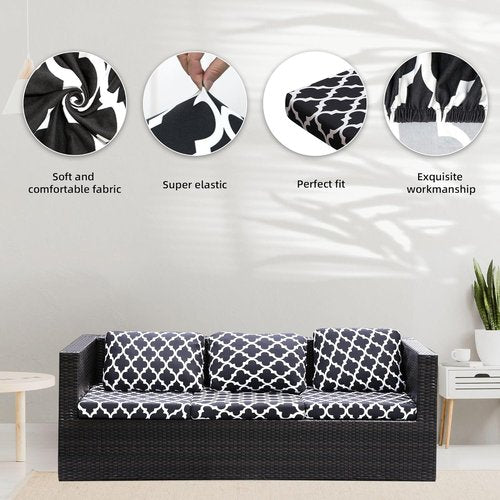 BIETYONE Patio Cushion Covers - 8Pcs Washable & Reusable Outdoor Couch Slipcovers | Lingge Grey