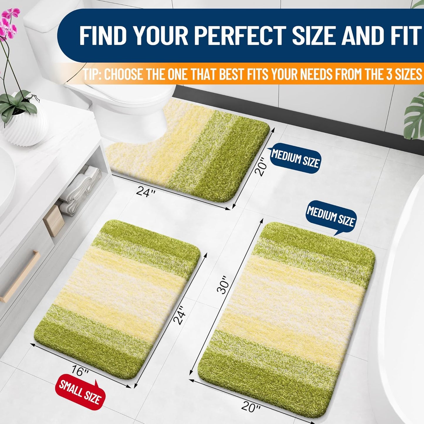 OLANLY Luxury Toilet Rugs - Extra Soft Microfiber U-Shaped Bath Mat 24x20 | Non-Slip Olive Green