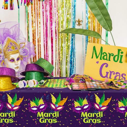 Childom Mardi Gras Decorations,3 Pack Disposable Plastic Tablecloths for Rectangle Table 54" x 108" Mardi Gras Tablecloths for Party Decor,Table Cloths for Birthday,Home,Dinner,Carnival,Party Supplies