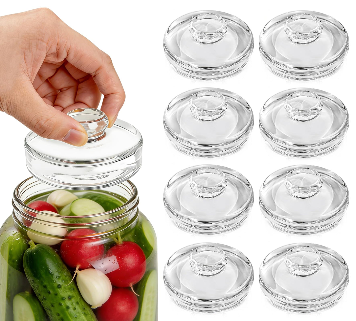 Nexboraque 9 Pack Fermentation Glass Weights with Easy Grip Handles, Clear Canning Weights and Pickling Glass Weight for Wide Mouth Mason Jars, Fermenting Kit, Kimchi, Sauerkraut