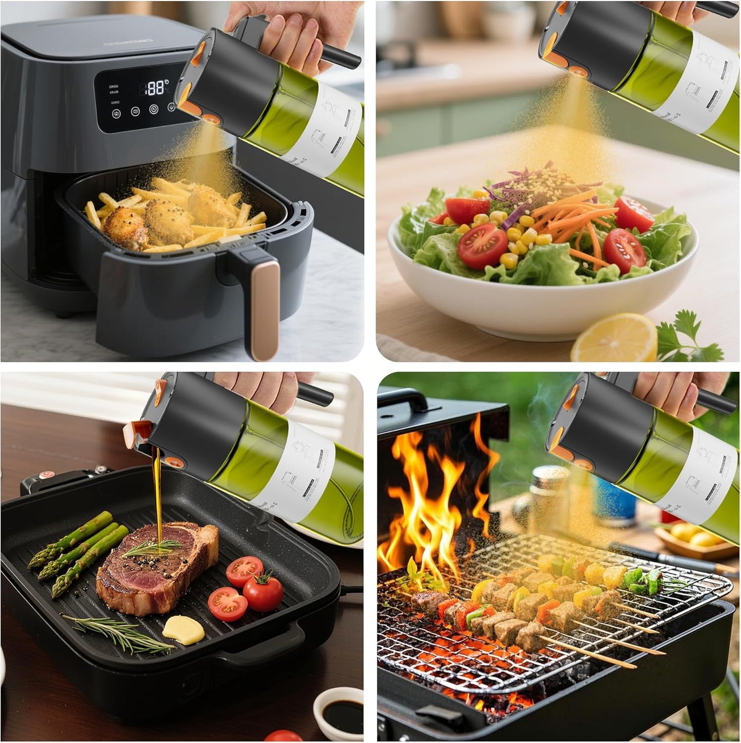 LAKUMIQI 17oz Oil Sprayer - 2 in 1 Light-Blocking Glass Spray Bottle for Cooking & BBQ