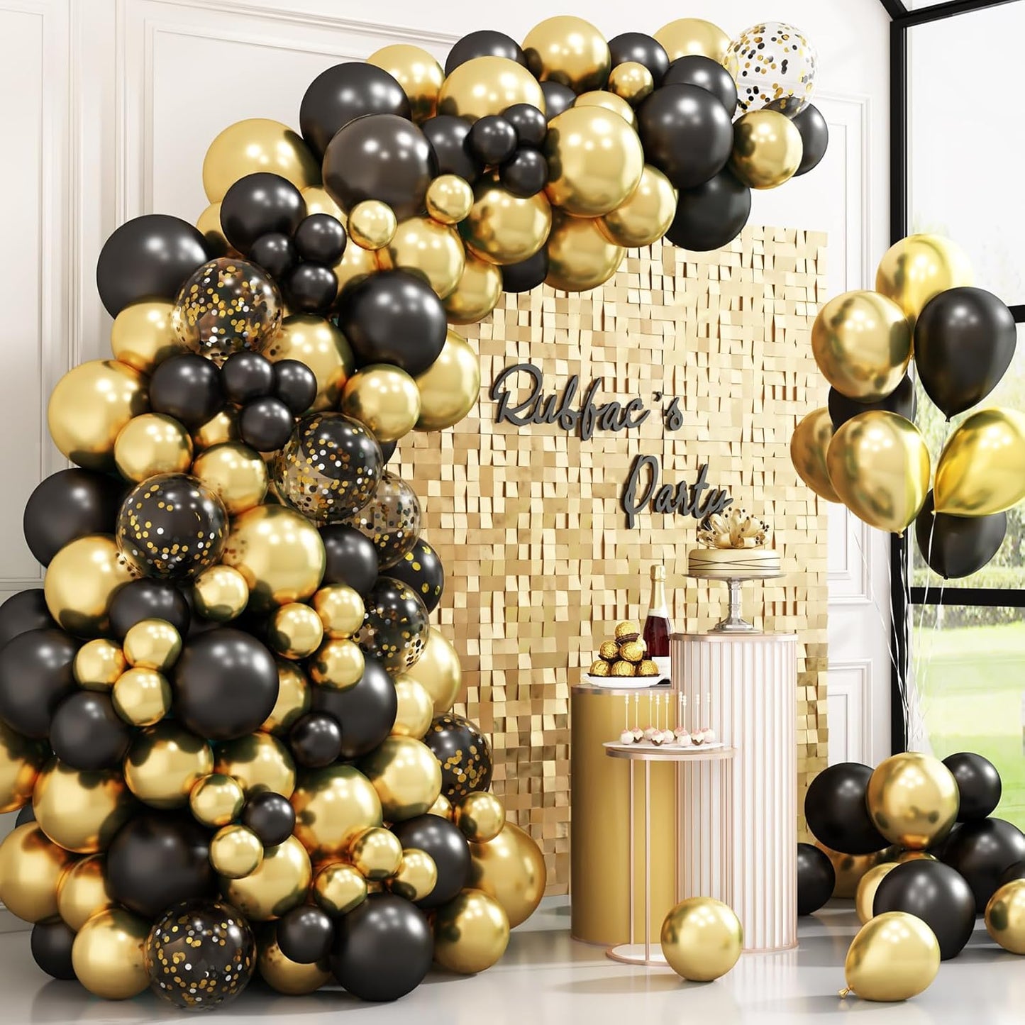 RUBFAC Black and Gold Balloon Garland Arch Kit - 110pcs with Confetti Balloons for Parties