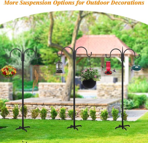 Feed Garden Adjustable Double Shepherds Hook - 76 Inch Heavy Duty Bird Feeder Pole for Hanging Plants & Lanterns