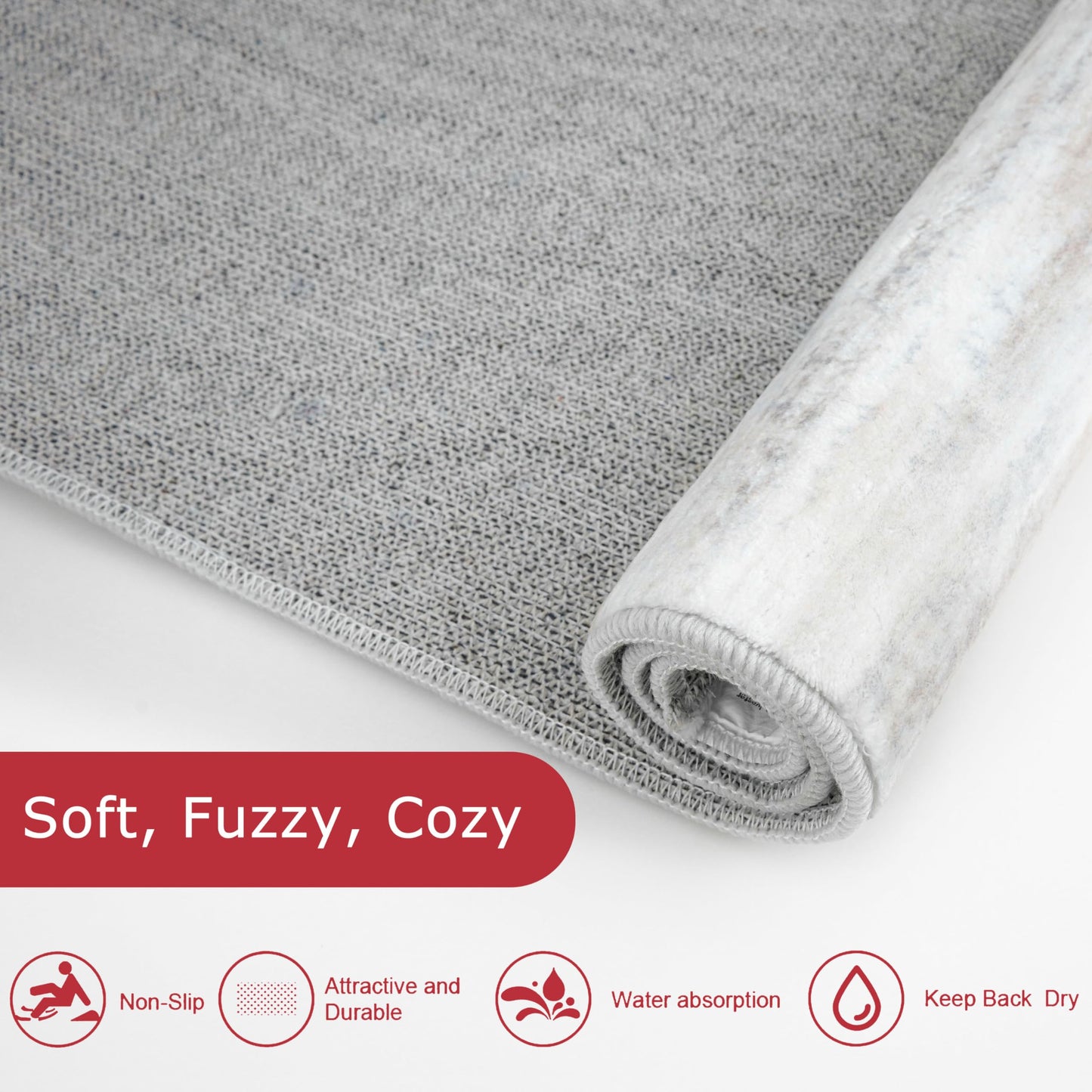 KOZYFLY 4x6 Area Rug Modern Ombre Bedroom Rug, Washable Non-Slip Soft Striped Living Room Rug, Print Distressed Grey-Blue Abstract Carpet for Laundry Nursery