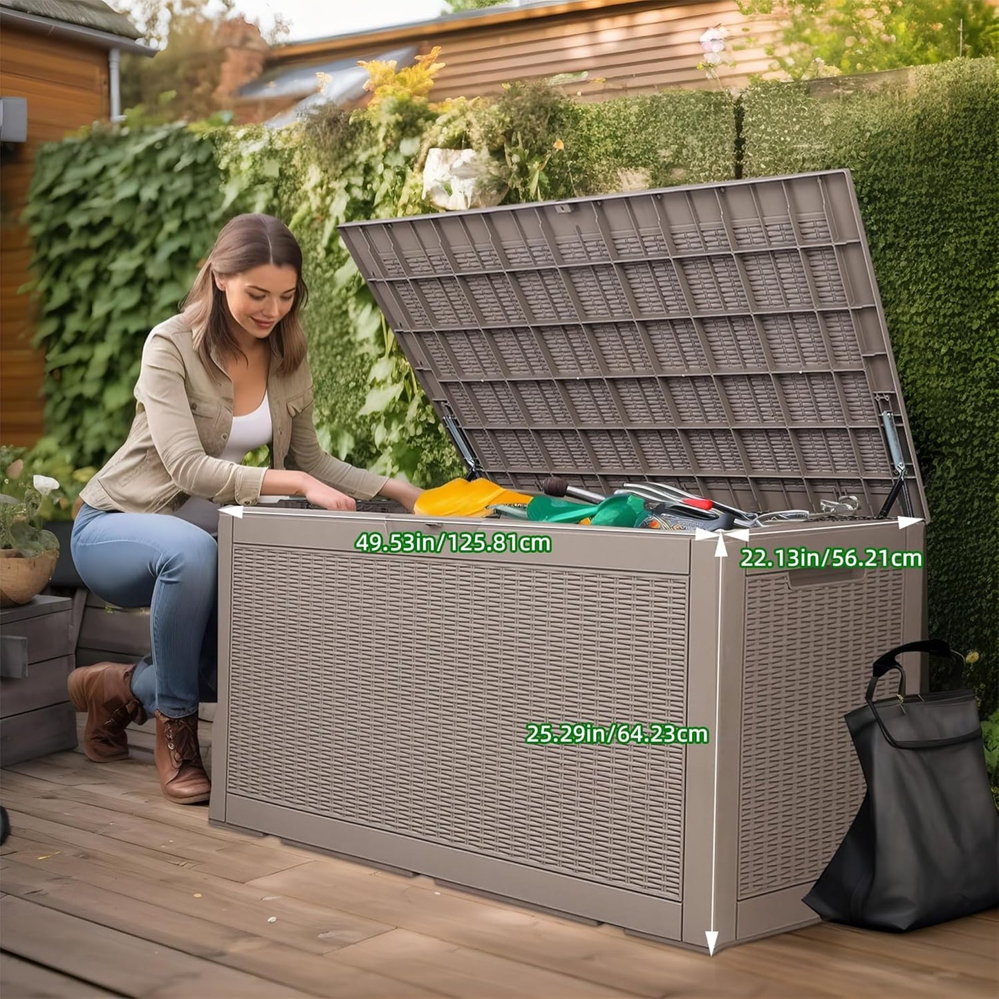 Regine Switzerland 120 Gallon Outdoor Deck Box - Lockable Waterproof Storage for Garden Tools & Cushions | Grey