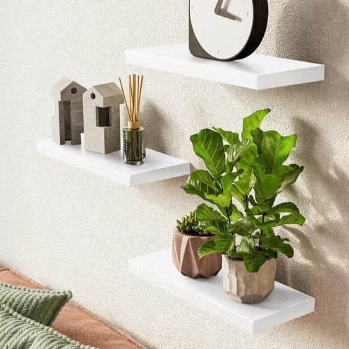 BAYKA Floating Wall Shelves - Rustic Wood with Metal Brackets | Set of 3 for Bathroom, Bedroom, Kitchen Decor - 22lb Capacity