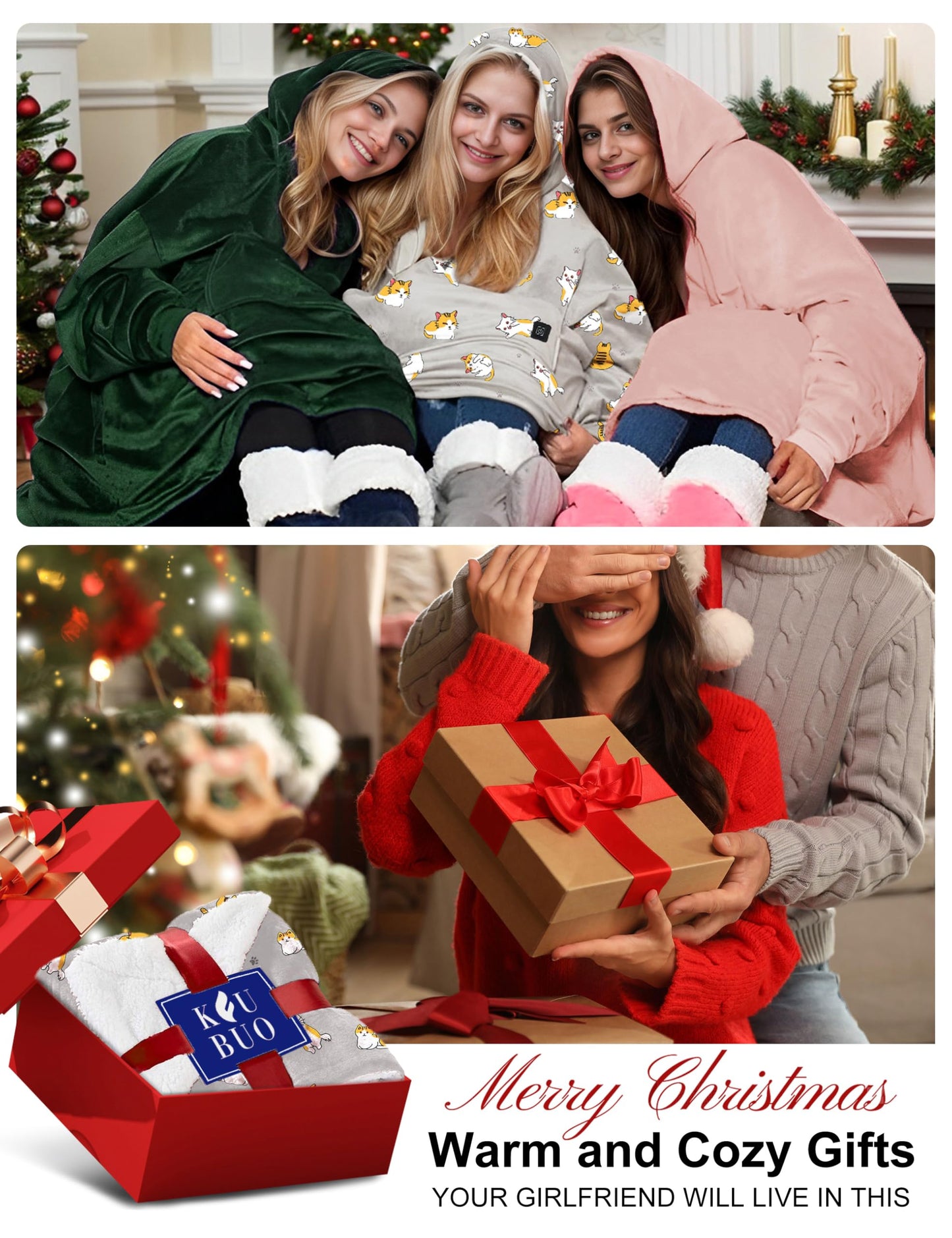 KFUBUO Heated Electric Wearable Blanket Throw Battery Operated Portable USB Cordless Outdoor Hoodie Sweatshirt (Heated Blanket Cats)