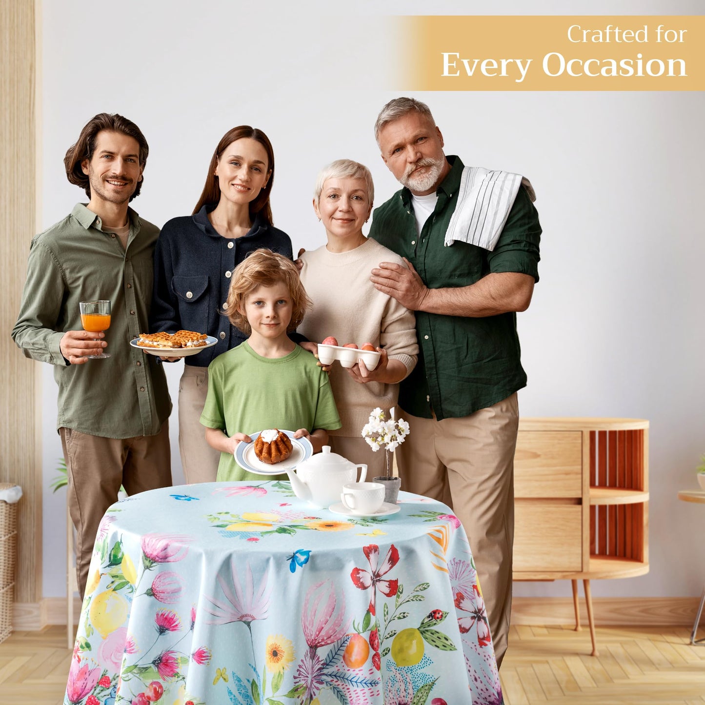 Maison d' Hermine Table Cloth Round Table 100% Cotton 63 Round Inches Tablecloth Reusable Decorative for Dining Kitchen Room Farmhouse Home Gifts for Mothers Day Spring Summer - Jardin D'Ete - Mint