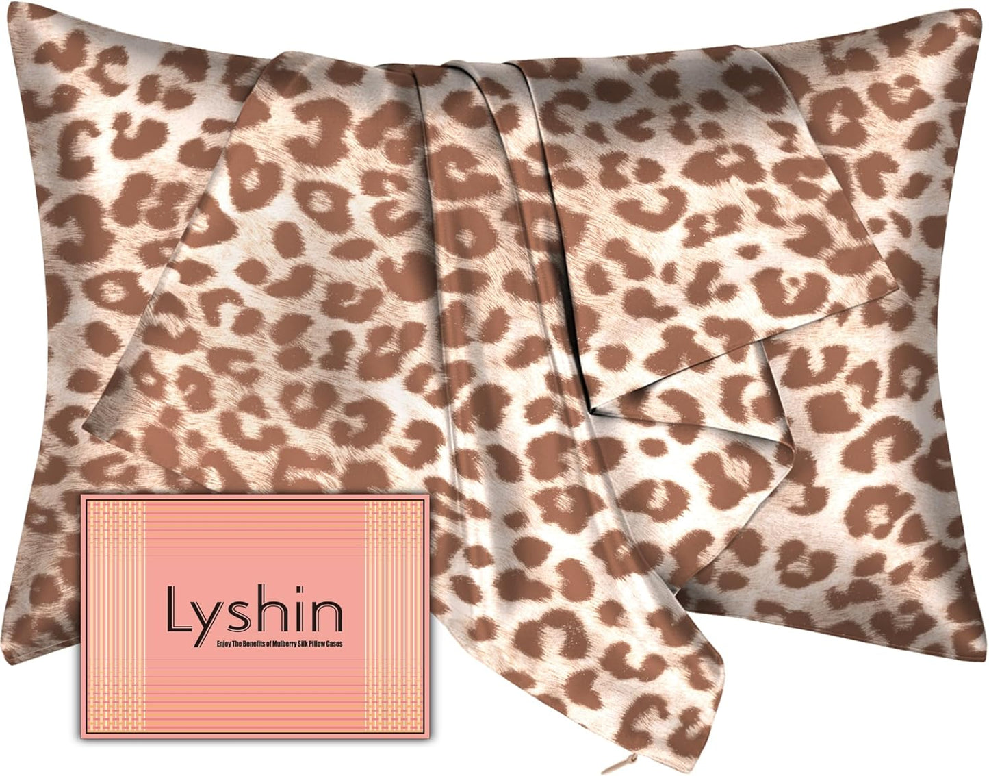 Skiennix Mulberry Silk Pillowcase - Hidden Zipper, Soft & Breathable for Hair & Skin | Standard Size, Leopard Beige