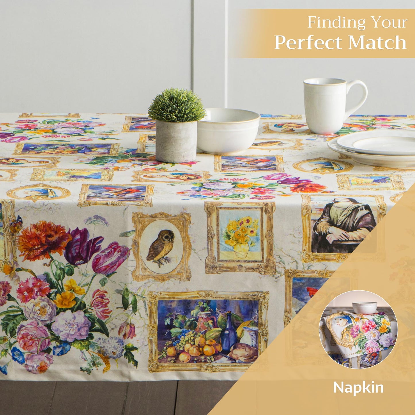 Maison d' Hermine Table Cloth Rectangle Table 100% Cotton 54 x 72 Inches Tablecloth Reusable Decorative for Dining Kitchen Room Farmhouse Home Gifts for Mothers Day Spring Summer - Masterpiece