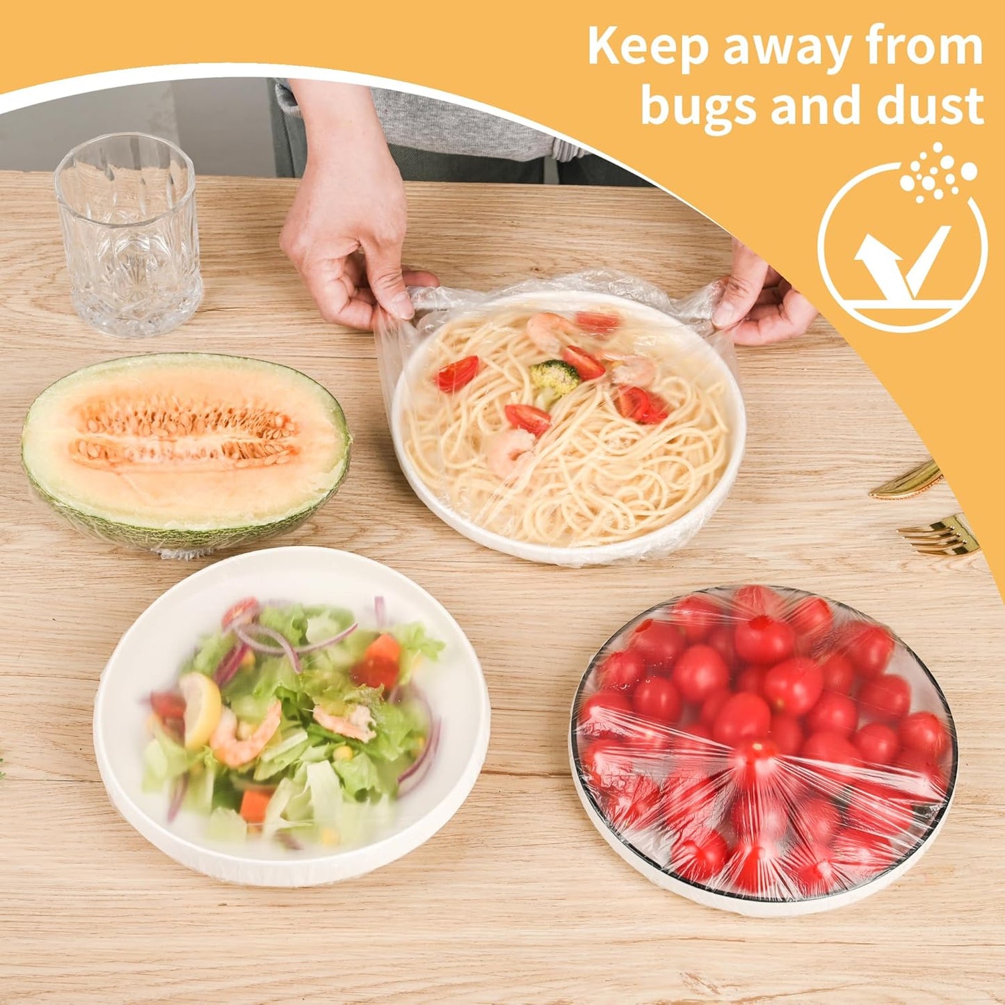 Skiennix 200 Bowl Covers - Large Elastic Reusable Plastic Wrap for Food Storage & Sourdough Proofing - BPA-Free