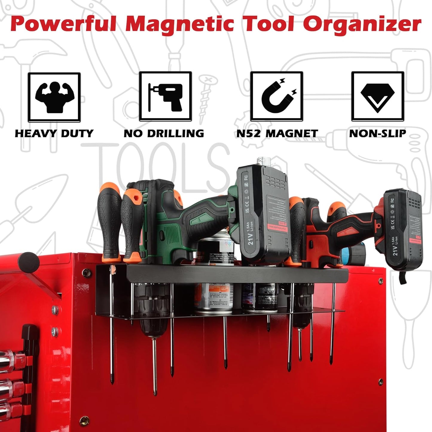 ULIBERMAGNET Power Tool Organizer Rack - Heavy-Duty Magnetic Spray Bottle Holder | Wall-Mounted Metal Storage for Garage & Workshop