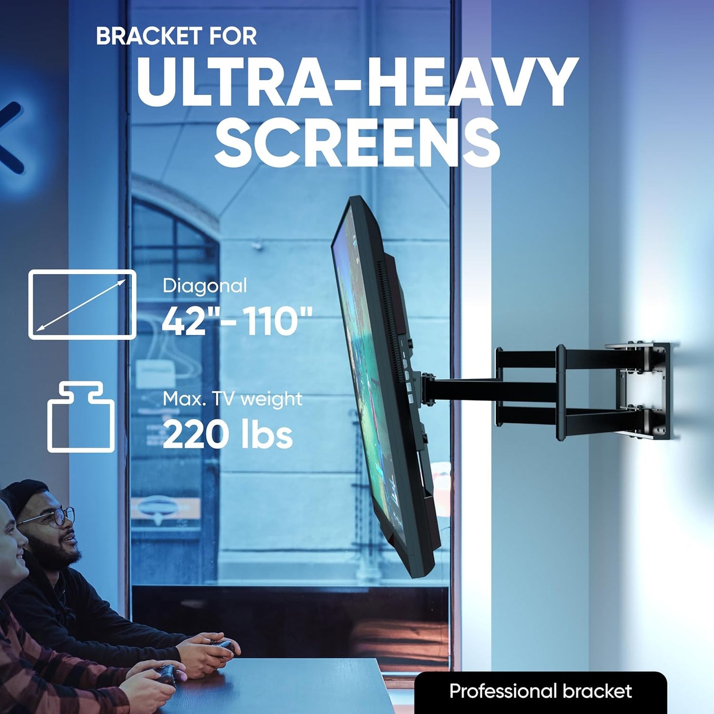 ONKRON Full Motion TV Wall Mount - Heavy Duty Swivel & Tilt for 42-110 Inch TVs, Max VESA 800x600, Black