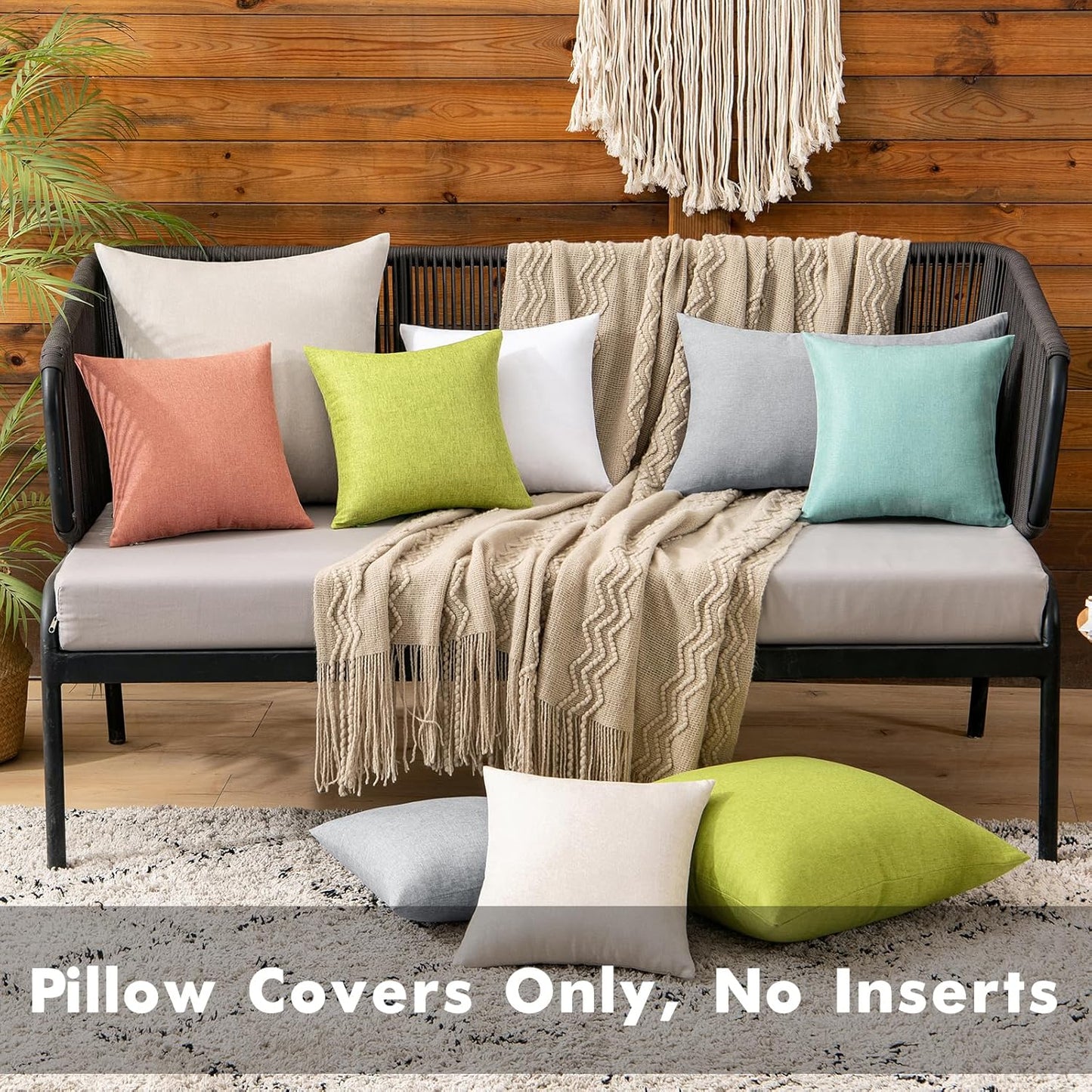 MIULEE Waterproof Throw Pillow Covers - Pack of 2 Faux Linen Cushion Cases for Outdoor Patio | 12x12 Inch Beige