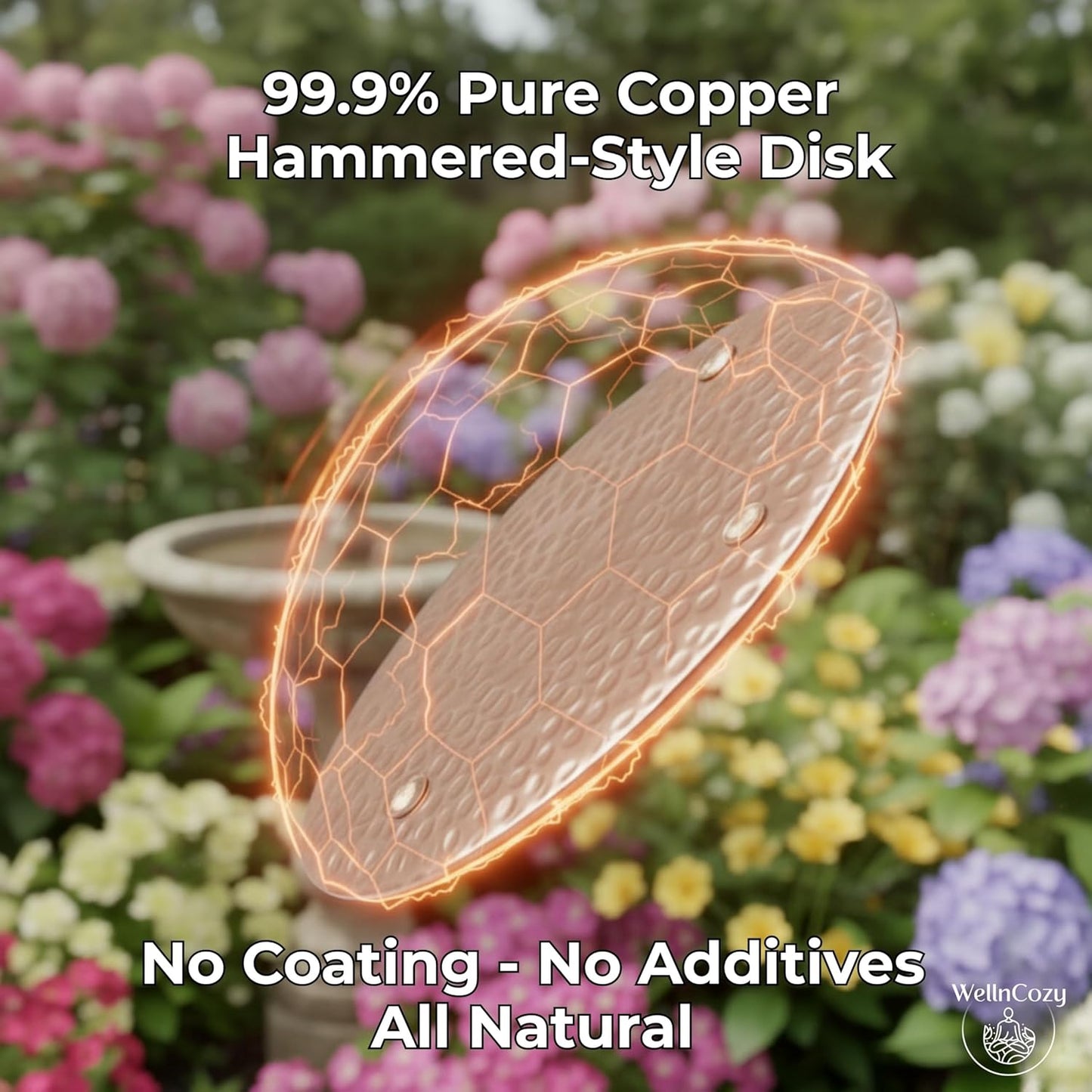 Skiennix Bird Bath Copper Disk Set - 99.9% Pure Hammered Copper Plate, Rustic Design for Easy Maintenance