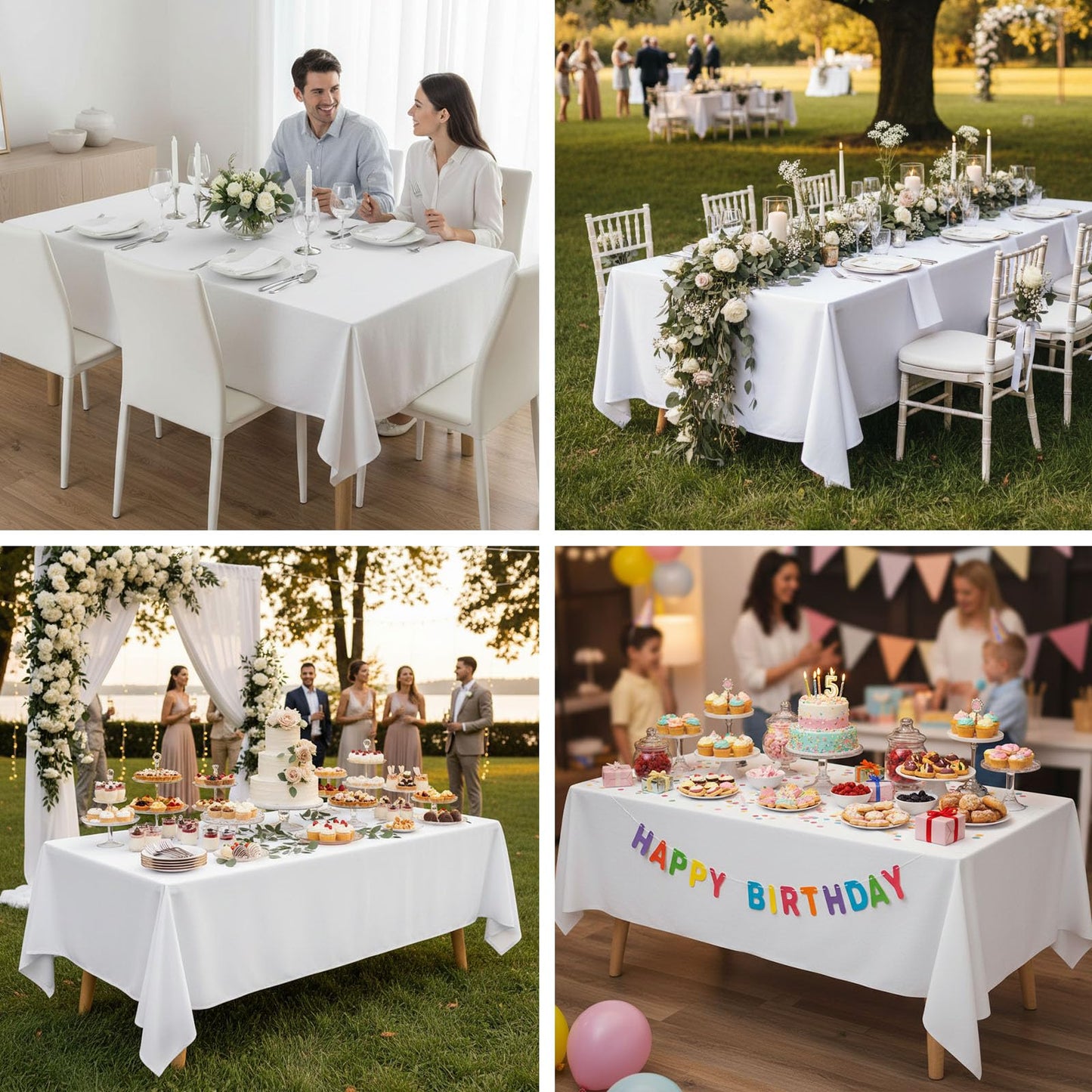 Fixwal White Tablecloth Rectangle 70 x 120 Inch, 2 Pack 6-8ft Polyester Brushed Fabric Table Cloths Rectangular Table Covers for Party, Banquet, Dining, Birthday, Wedding