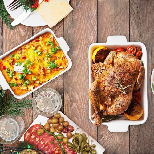 Ceramic Baking Dish Set (2-Piece) - 4.4QT & 1.8QT Rectangular Casserole Pans for Lasagna, Turkey, Cake - White Oven Safe Roaster Pans 13x9.5 & 10x7 Inch Dishwasher Safe