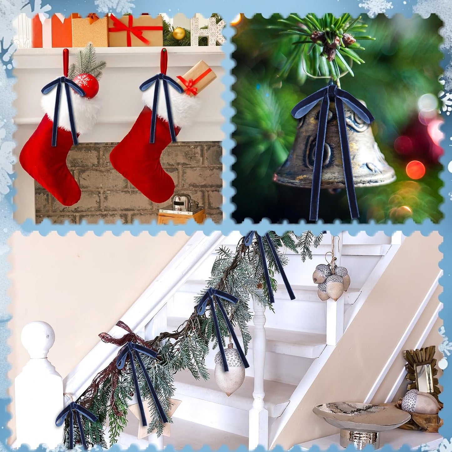 Skiennix Velvet Bows - 24 Pcs Vintage Ribbon for Christmas Tree & Crafts | Navy Blue, 5x7 Inch