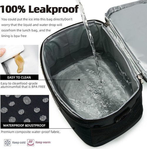 BEIMILY Insulated Lunch Box - Leak-Proof Soft Cooler Tote Bag for Work & Travel | Adjustable Shoulder Strap (Black)