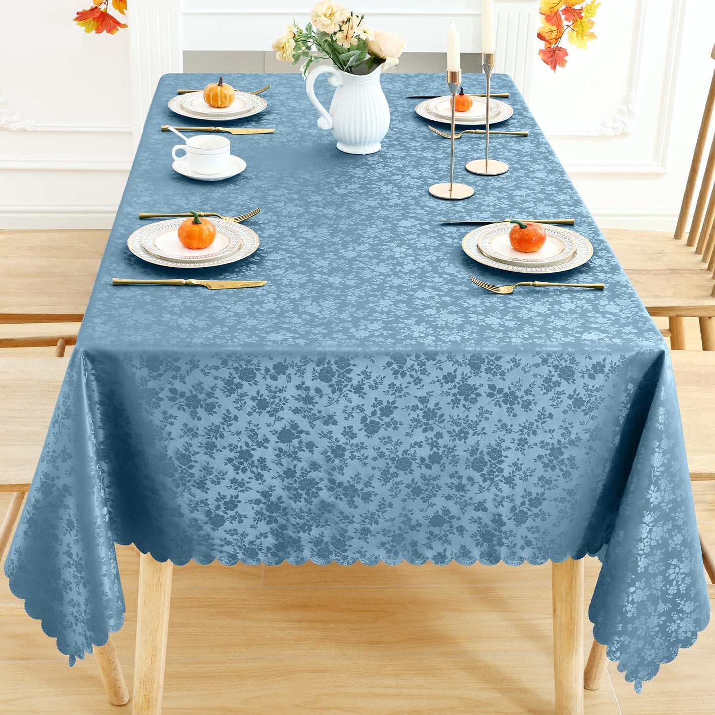 Smiry Rectangle Table Cloth, Waterproof Heavy Duty Vinyl Tablecloths, Wipeable Washable Table Cover for Kitchen and Dining Room (Stone Blue, 70" X 120")