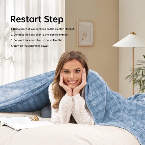 Electric Heated Blanket 84"x90" Queen Size Soft Flannel Heated Blanket, 4 Heating Levels & 10 Hours Auto-Off with Dual-Zone Control - Sky Blue