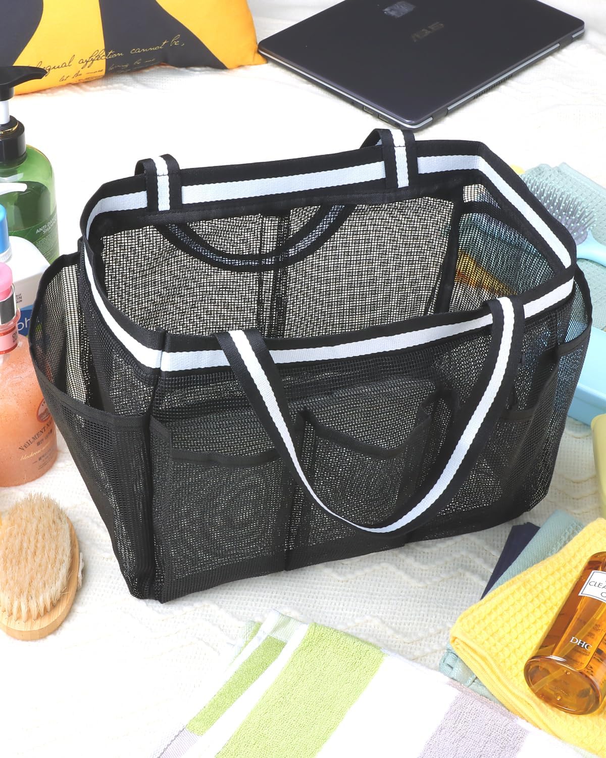 Skiennix XL Mesh Shower Caddy - Portable Shower Bag for College, Camping, Travel & Gym | Black