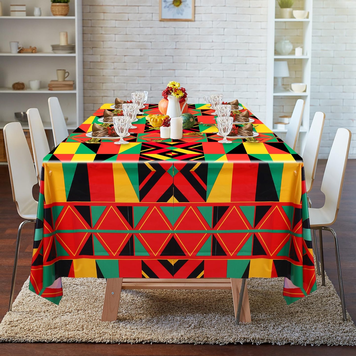 Frienda 6 Pcs Juneteenth Tablecloths 108 x 54 Inch African American Plastic Table Cloth Rectangular Kente Table Cover for Kitchen Dining Decor 1865 Freedom Day Holiday Party Supplies