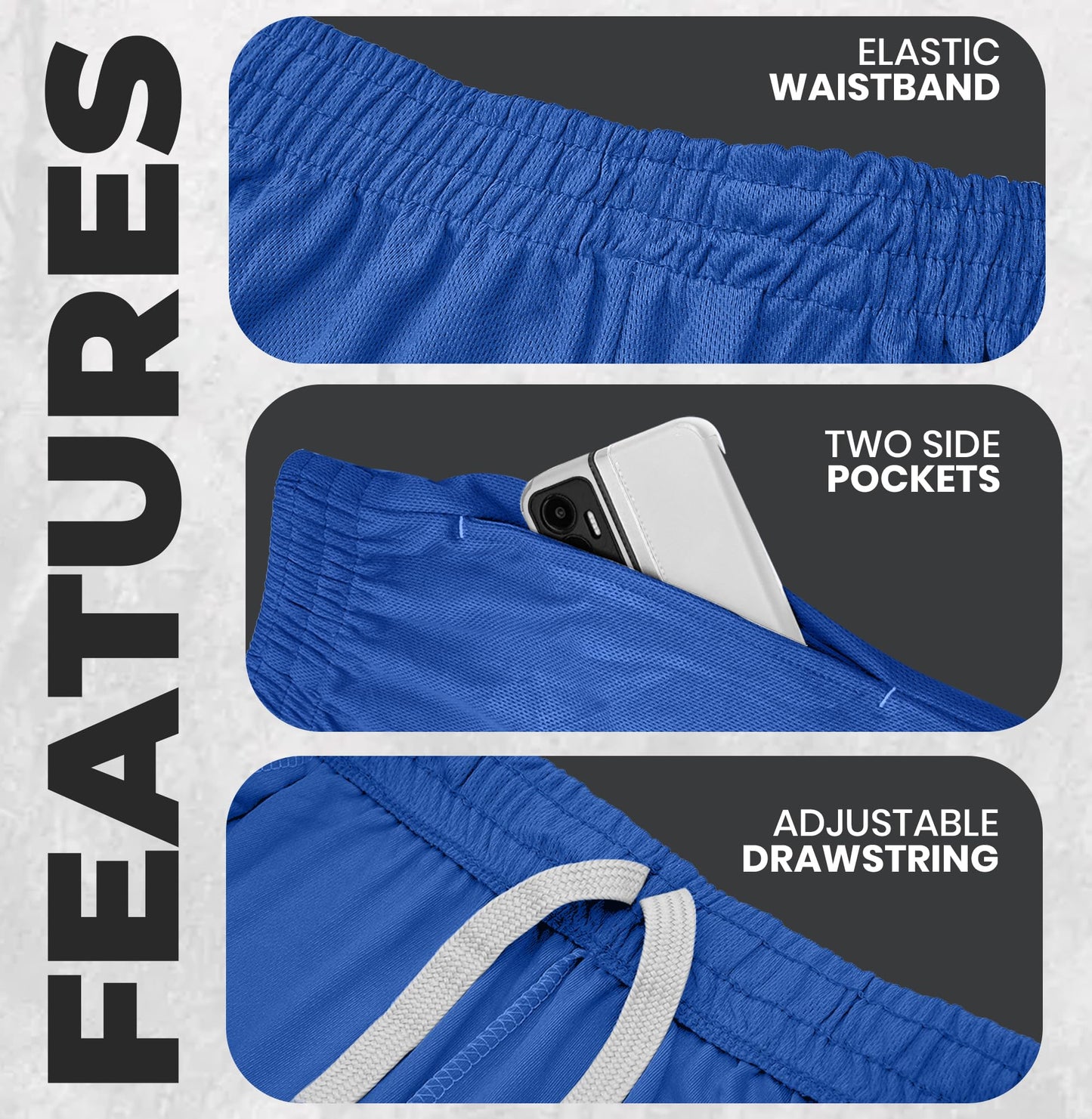 NY Threads Men's Athletic Shorts Quick Dry Loose-Fit Lightweight Running Workout Gym Shorts with Pockets, Large, Royal Blue