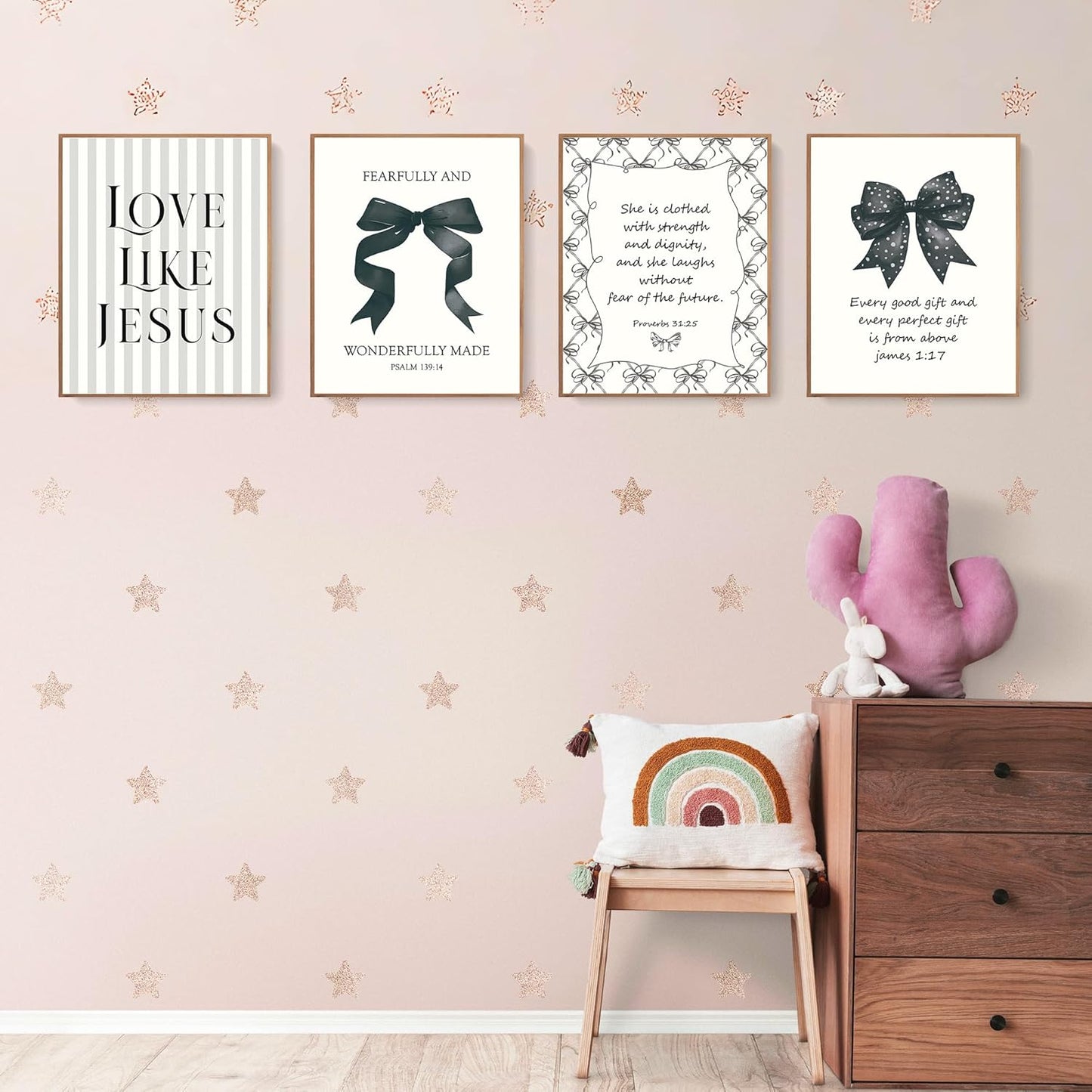 LARTSFRO Coquette Black Bow Wall Art Decor - Inspirational Bible Verses | Set of 4 Unframed 10x8 Inch Pictures