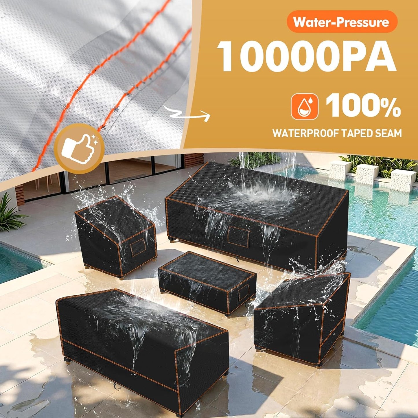 SUNICO 5-Piece Outdoor Patio Furniture Covers Set - Waterproof, UV Fade Protection, Tear-Resistant, Black