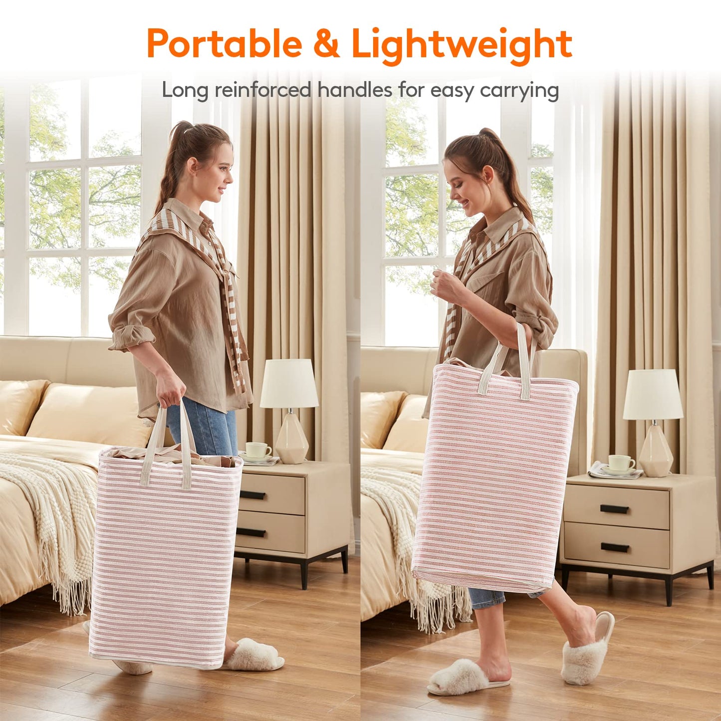 Lifewit 1 Pack Laundry Basket 80L Each, Collapsible Clothes Hamper with Reinforced Handles, Freestanding Waterproof Design for Bedroom and Laundry Room, Pink 80L Total