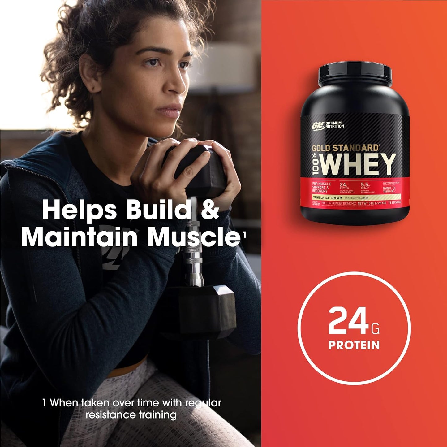 Optimum Nutrition Gold Standard Whey Protein Powder - Vanilla Ice Cream Flavor | 5 lb Size