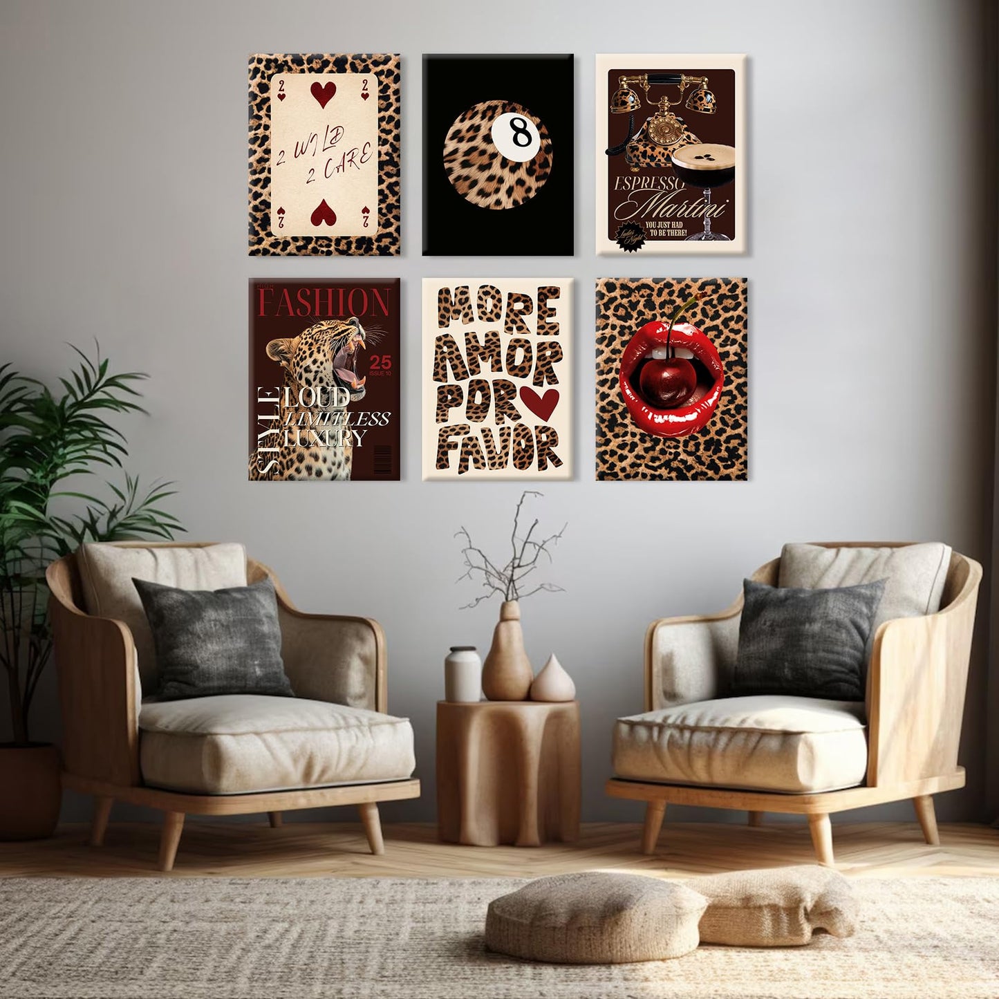 Tendy Leopard Wall Art Cheetah Canvas Prints Leopard 8 Ball Wall Decor Preppy Aesthetic Pictures Fashion Cheetah Poster Y2k Dorm Room Painting Funky Chic Artwork for Bedroom 12x16x6 Inch Ready to Hang