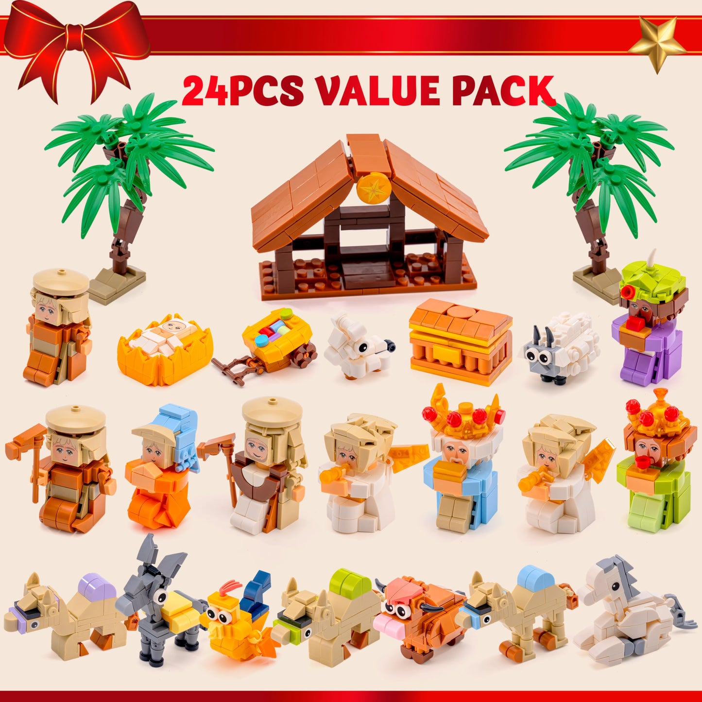 JOYIN 2025 Christmas Advent Calendar Nativity Figurine Set, Christmas Countdown Nativity Scene Set, 24 PCS Xmas Story Christian Religious Advent Calendar