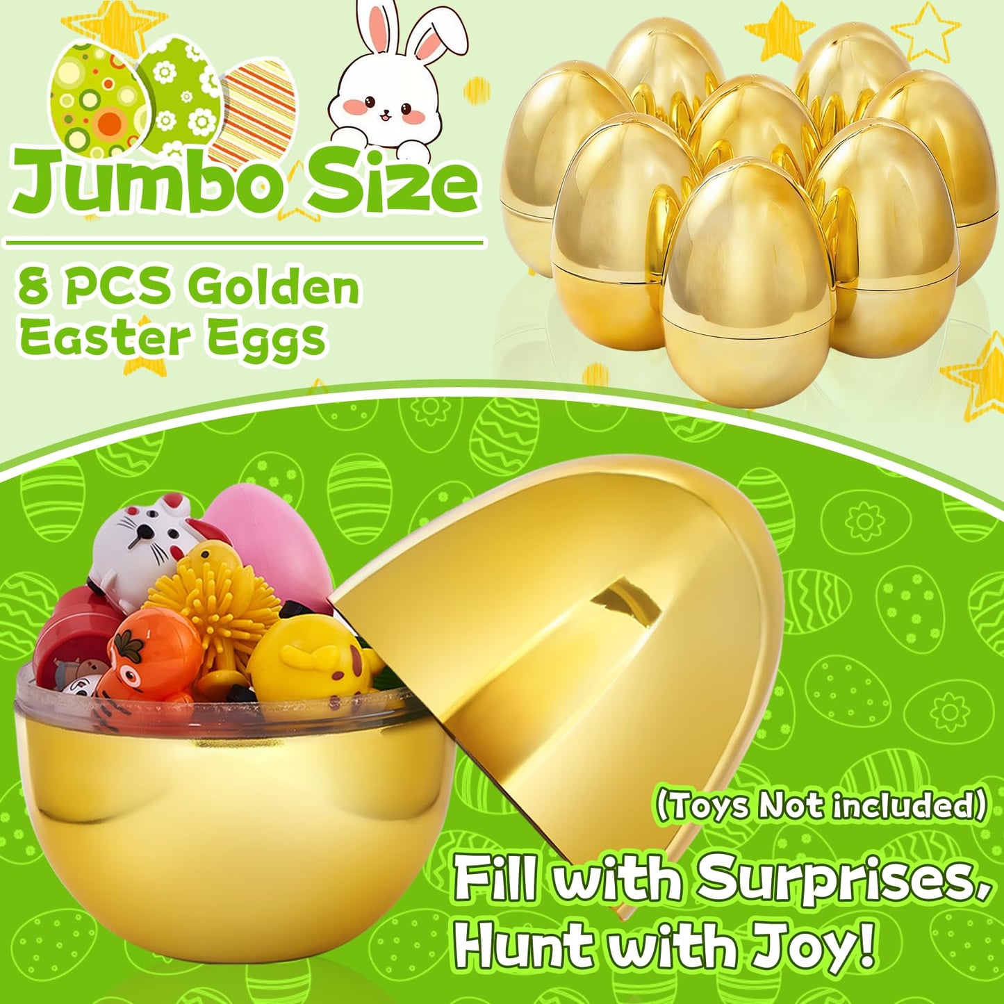 Digwry 50 Pcs Golden Easter Eggs Plastic, 2.3" Fillable Shiny Gold Metallic Plastic Easter Eggs Empty for Easter Hunt,Party Favor,Basket Stuffers Fillers,Classroom Prize