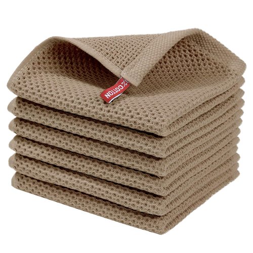 Homaxy 100% Cotton Waffle Weave Kitchen Dish Cloths, Ultra Soft Absorbent Quick Drying Dish Towels, 12 x 12 Inches, 6-Pack, Tan