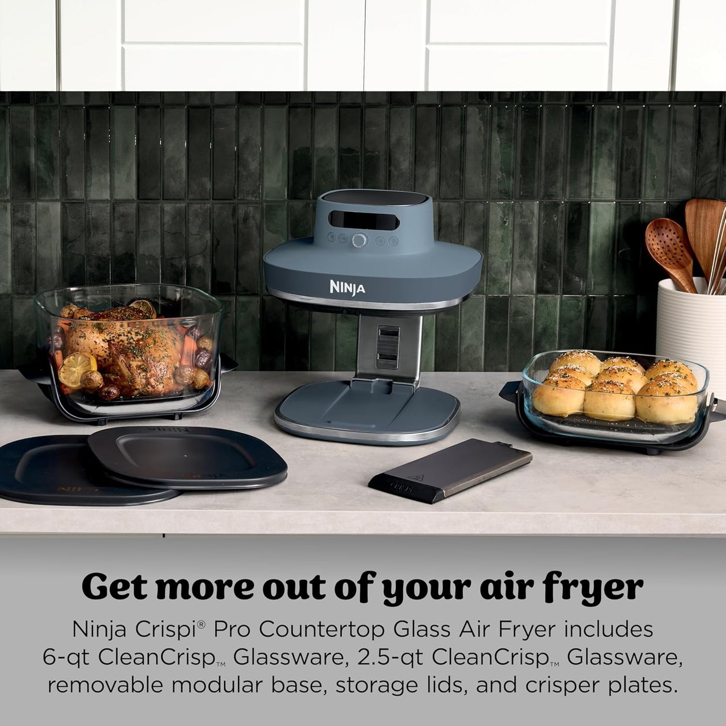 Ninja Crispi Pro 6-in-1 Glass Air Fryer - Nontoxic 6qt & 2.5qt Containers | Max Crisp, Bake, Roast, Dehydrate