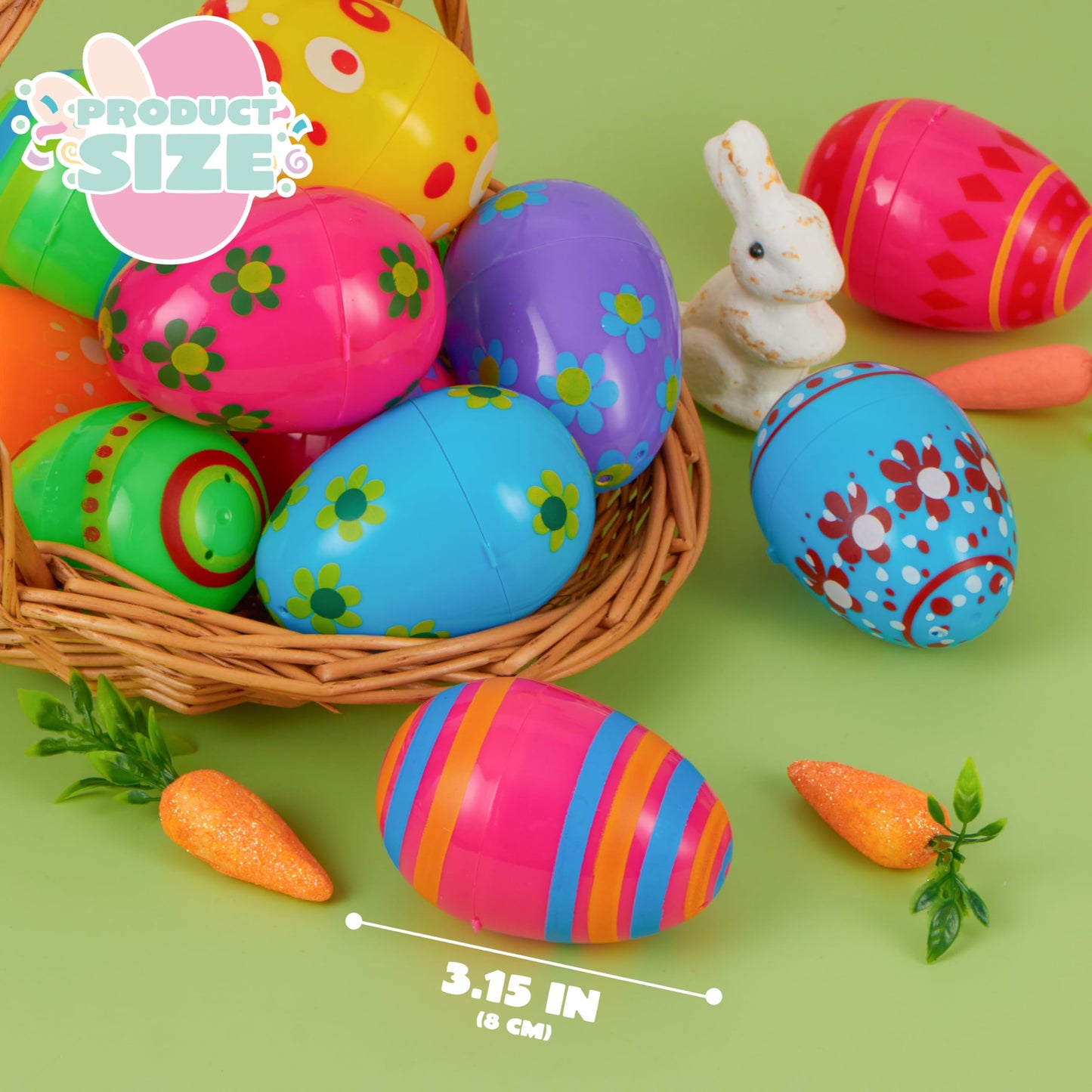 JOYIN 3.15Inch Printed Plastic Eggs Colorful, Fillable Empty Eggs Bulks for Easter Hunt Event, Party Favor-24 pcs