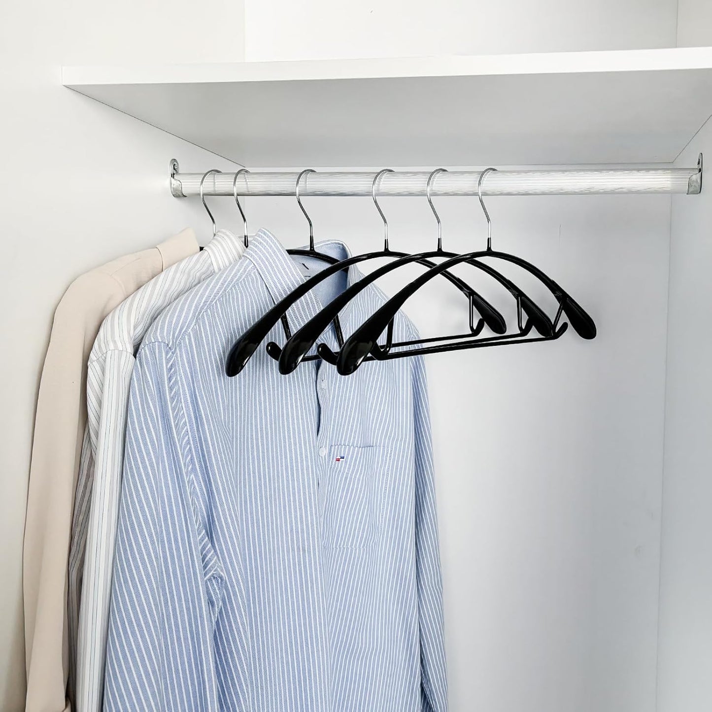 Nature Smile Non-Slip PVC Coating Hangers - Wide Shoulder Design for Suits & T-Shirts | Black, 10-Pack