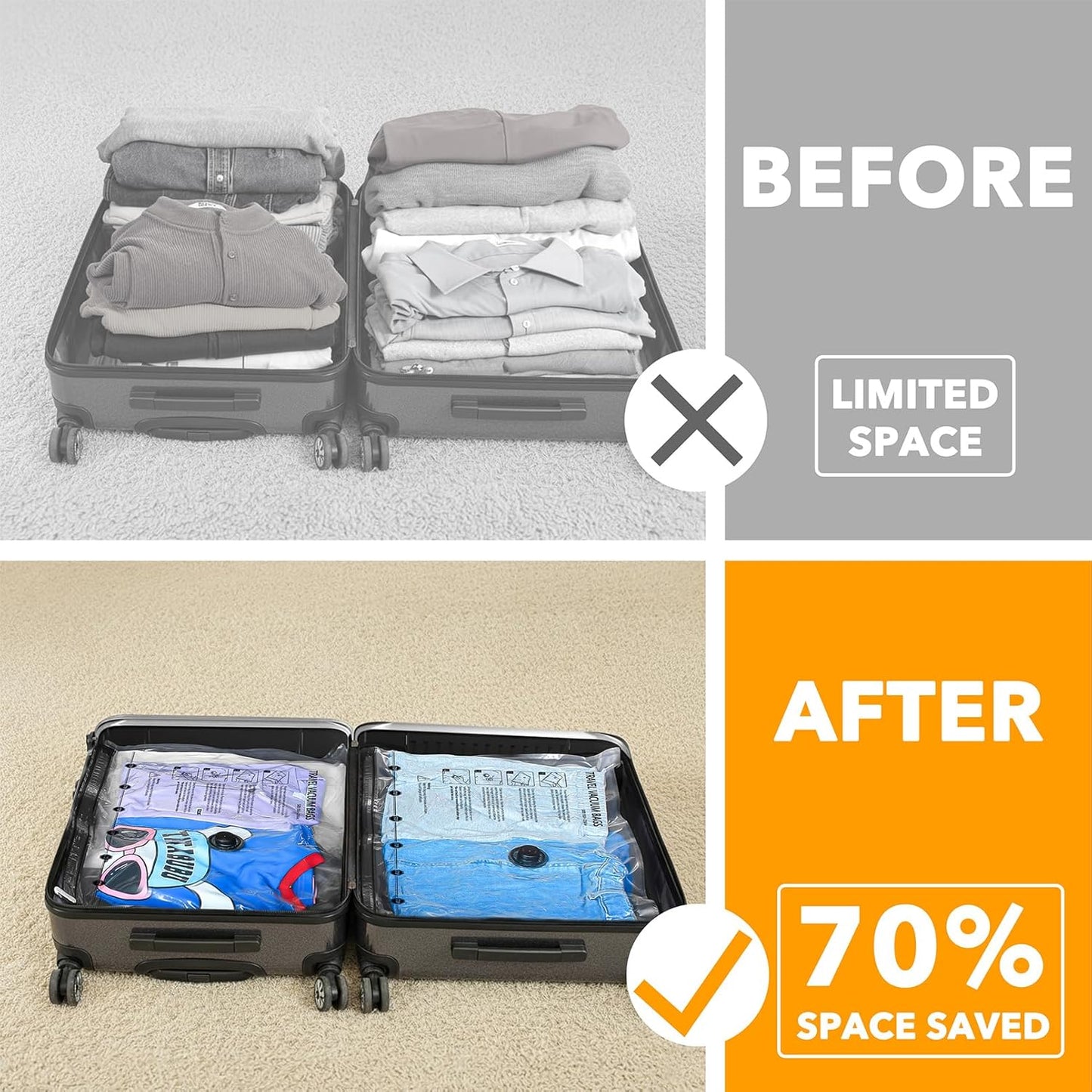 SpaceAid Vacuum Seal Bags - 18 Pack Travel Compression Bags with Electric Pump for Luggage and Clothing