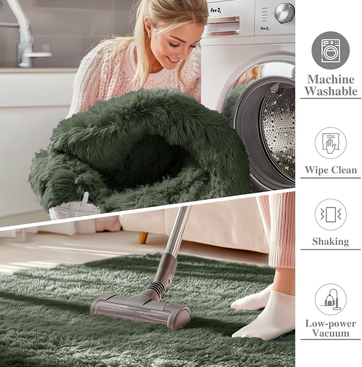 OLANLY Machine Washable Runner Rugs - Soft Fluffy Shaggy Indoor Carpet for Bedroom & Hallway | Olive Green
