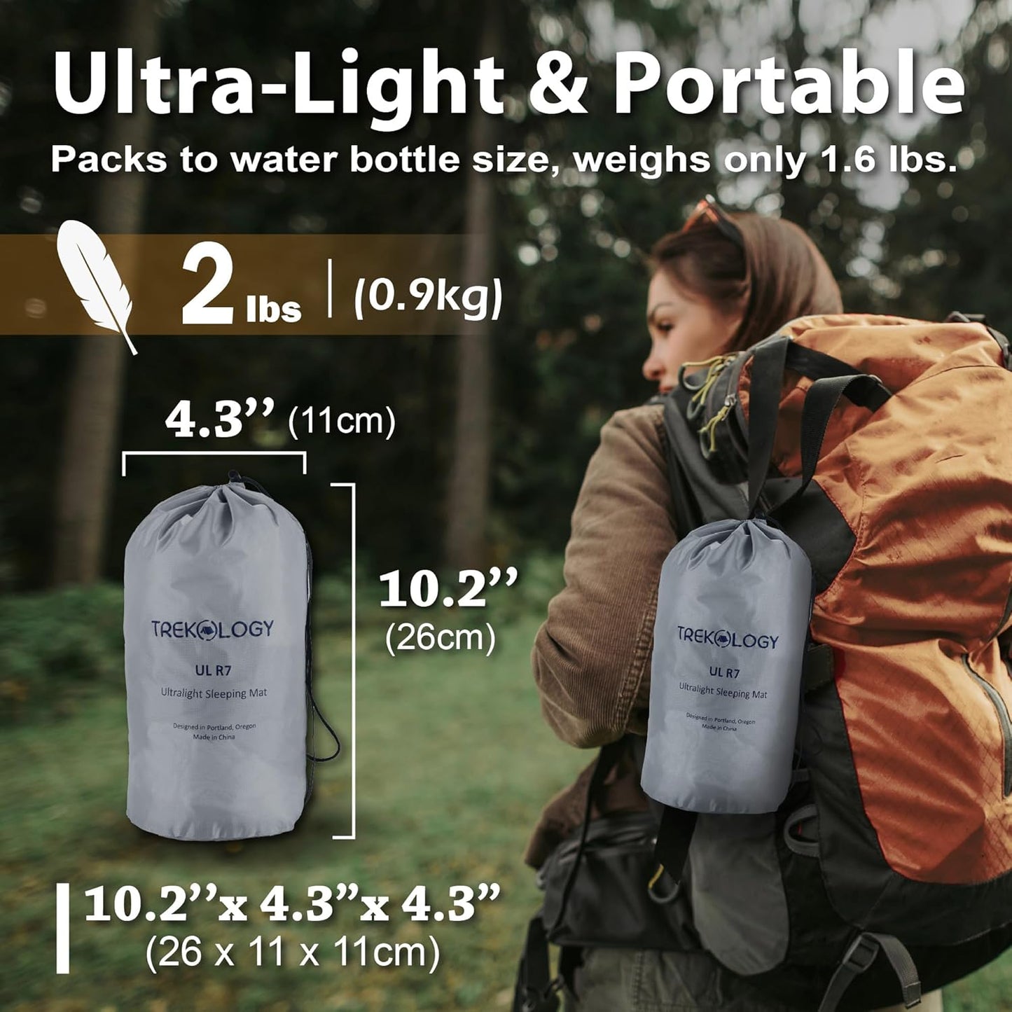 TrekoLOGY Camping Sleeping Pad - Ultra-Lightweight 4" Thick Mat with 7.2 R-Value | Waterproof & Durable for All Seasons