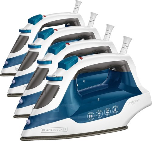 BLACK+DECKER Easy Steam Compact Iron - Dual Position Cord & TrueGlide Non-Stick Soleplate | Vertical Steam, 4-Pack