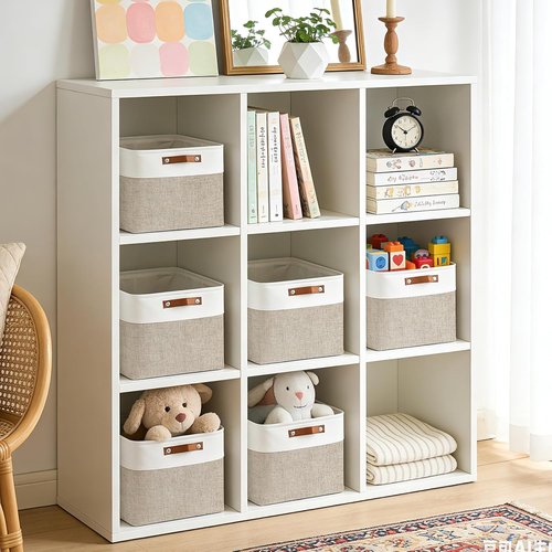 Bagnizer Storage Cubes - Collapsible Fabric Bins for Organizing | 11x11 Inches, 4-Pack, Beige & White