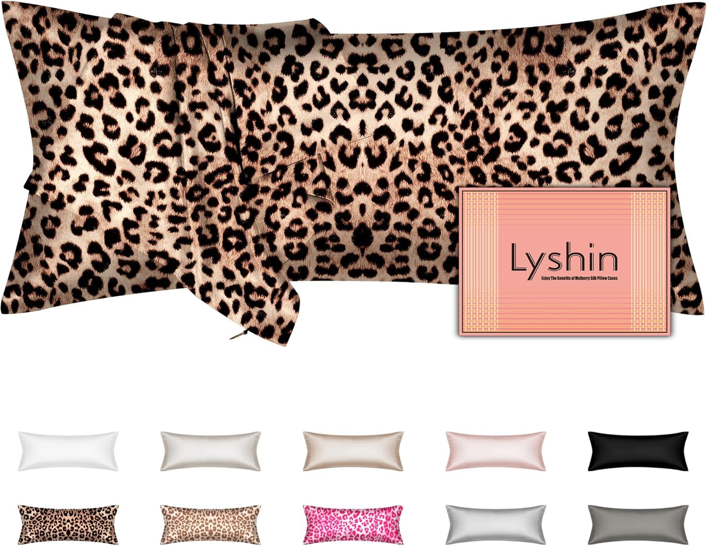Skiennix Silk Body Pillow Cover - Ultra Smooth & Breathable Cooling Satin | Leopard Brown (20x54 Inches)