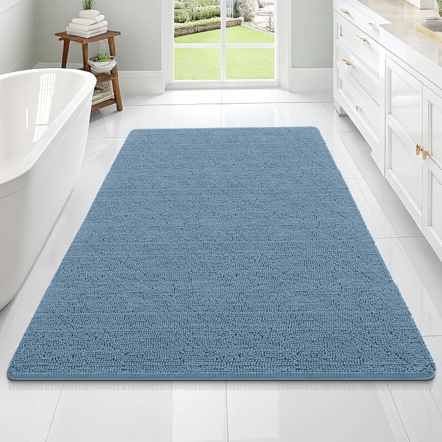 OLANLY Large Bathroom Rugs - Extra Soft Chenille Bath Mats | Quick Dry, Machine Washable, 70x46, Airy Blue